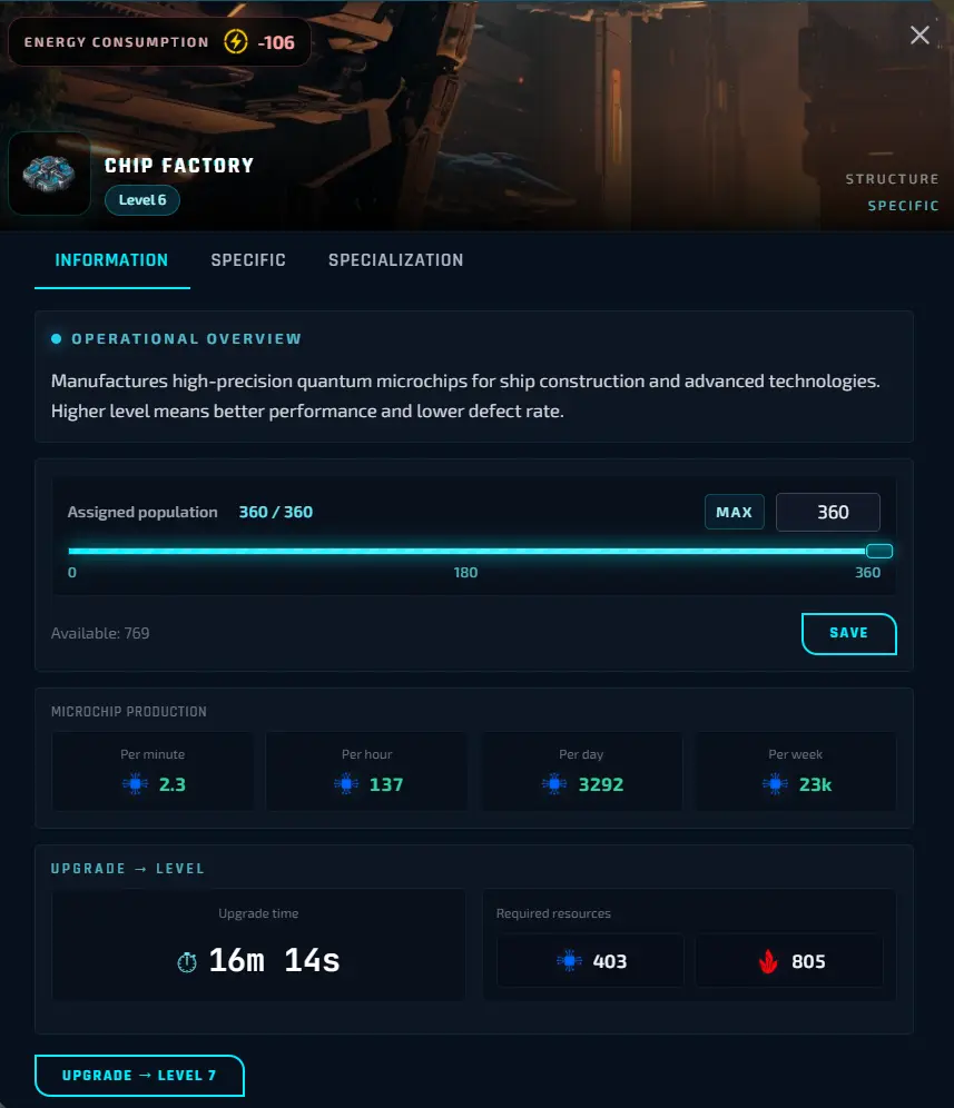 Planetary production interface in Nexus: Downfall