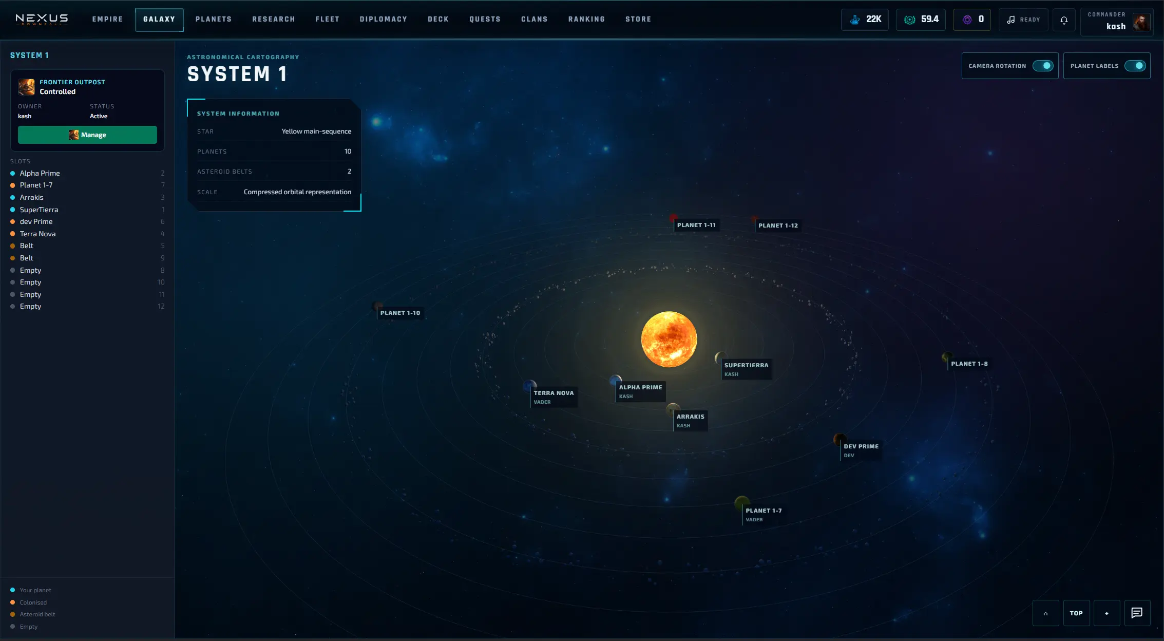 Mapa de un sistema solar de Nexus: Downfall